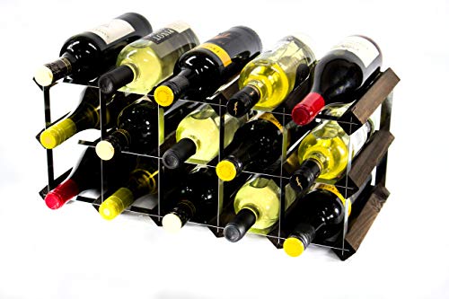 Cranville wine racks Madera Classic 15 Botella de Roble Oscuro Manchado y galvanizado Estante del Vino del Metal ya montados