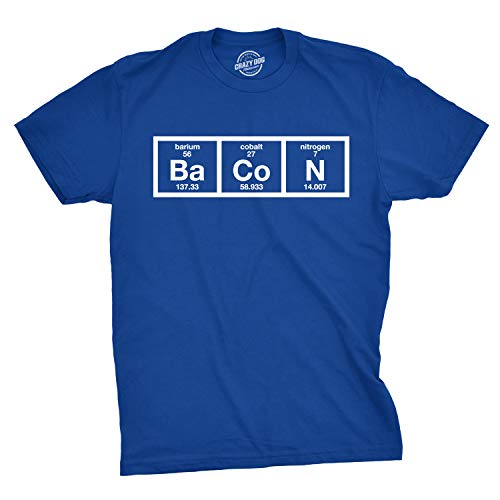 Crazy Dog Tshirts - Mens The Chemistry of Bacon T Shirt Funny Nerdy Graphic Periodic Table Science (Blue) - M - Camiseta Divertidas
