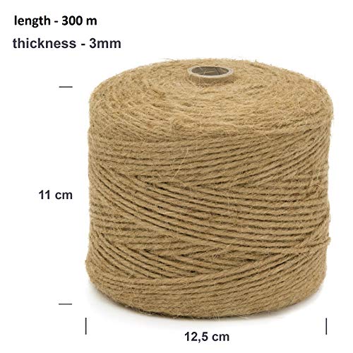 Creative Deco 985 Pies / 300 m Cordel Cuerda Yute Manualidades | 2-3 mm de Espesor | Rollo Grande Marrón Natural Gruesa Fuerte Decoración, Floristería, Artesanía y Bricolaje