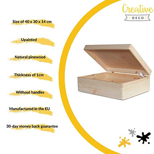 Creative Deco XL Grande Caja Madera para Decorar con Tapa | 40 x 30 x 14 cm | Cofre Decoración Decoupage Almacenaje de Documentos Objetos de Valor Juguetes Herramientas