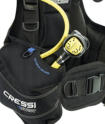 Cressi - set de principiantes para buceo – Chaleco hidrostático (BCD) + regulador de 1ª etapa AC2 + 2ª etapa compacto + boquilla de emergencia octopus compacta + instrumento medidor de la presión, INT, Unisex, color negro, tamaño mediano