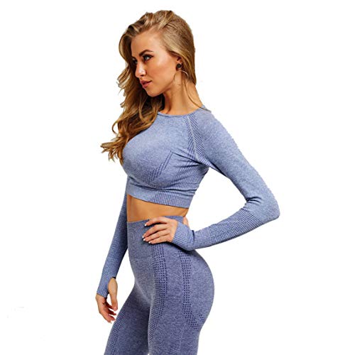 CrisKat Chándal mujer Conjunto deportivo mujer Conjunto Cintura Alta Leggings para Running Fitness Yoga Leggings (Conjunto Azul, M)