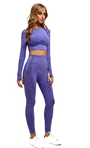 CrisKat Chándal mujer Conjunto deportivo mujer Pantalón Deportivo de Mujer Cintura Alta Leggings para Running Fitness Yoga Leggings (Morado, S)