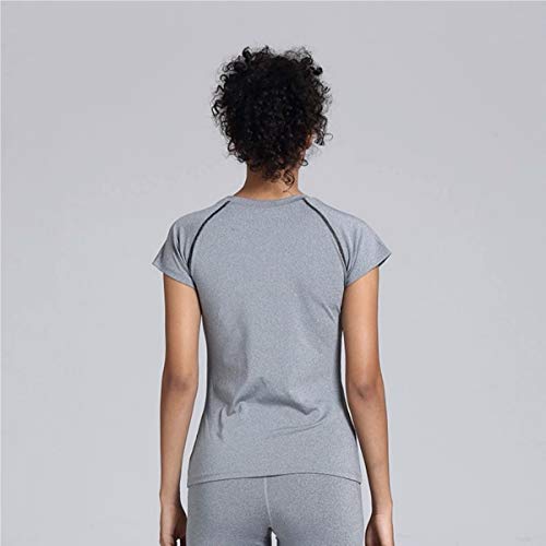 CrisKat Conjunto de Ropa Deportiva para Mujer Camiseta de Running de Manga Corta de 2 Piezas Pantalones de Cintura Alta Yoga Gym Wear(#3 Conjunto Gris Claro, S)