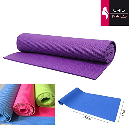 Crisnails® Esterilla Fitness de Ejercicio, Alfombra de Yoga, Colchoneta de Gimnasia, Fino y Suave, Plegable y Fácil de Transportar, Tamaño de 173cm x 61cm, 6 Colores (Morado)