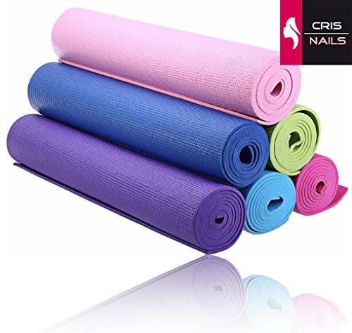 Crisnails® Esterilla Fitness de Ejercicio, Alfombra de Yoga, Colchoneta de Gimnasia, Fino y Suave, Plegable y Fácil de Transportar, Tamaño de 173cm x 61cm, 6 Colores (Morado)