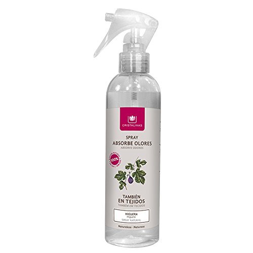 CRISTALINAS. Ambientador & Absorbe Olor. Spray Pulverizador. Difusor Natural. 100% sin GAS. Ideal para usar en : Tejidos, Cocina, Zona de Mascotas, Tabaco o Baño. Capacidad: 280 ml. Aroma Higuera