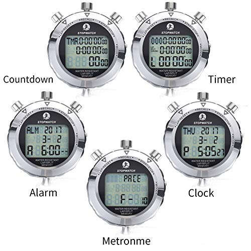 Cronómetro de Metal, Cronómetro, 1/100 Segundos Tiempos 100 Unidades Memorias Impermeable Cronómetro Electrónico para Deportes al Aire Libre