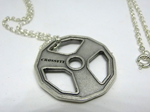 Crossfit Collar de 60 cm con colgante de plata con forma de disco, peso olímpico, gimnasio