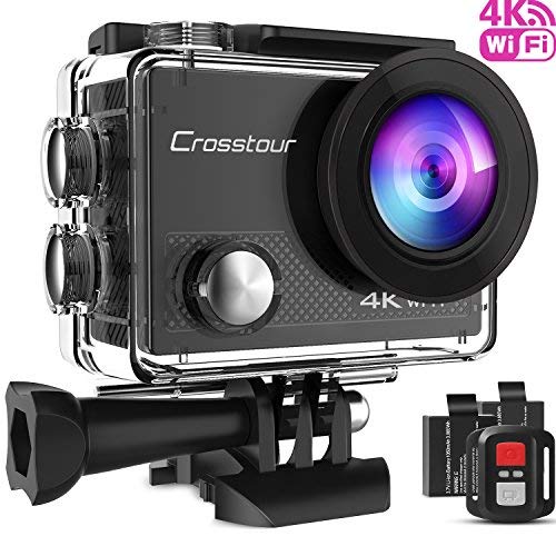 Crosstour WiFi Cámara Deportiva Acción 1080P Full HD 2.0 LCD Pantella Cámara Impermeable 2 Baterías 1050mAh 170 Grados Gran Ángulo Sumergible 30m y 20 Accesorios Multiples