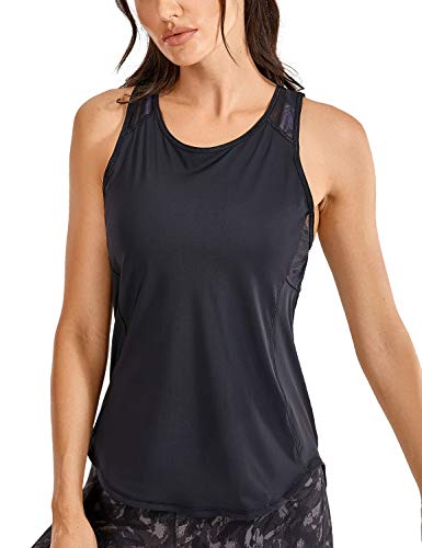 CRZ YOGA Mujer Camiseta de Tirantes de Malla Sin Mangas de Yoga Fitness Deportiva Negro 46