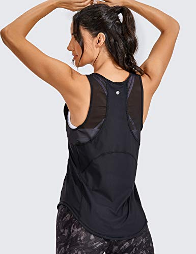 CRZ YOGA Mujer Camiseta de Tirantes de Malla Sin Mangas de Yoga Fitness Deportiva Negro 46