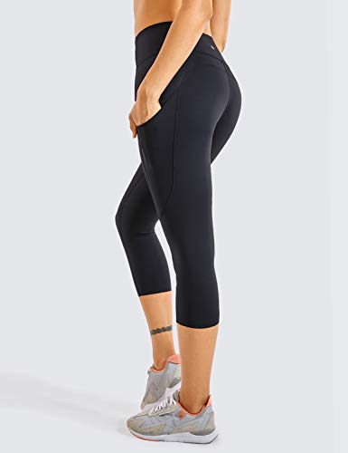 CRZ YOGA Mujer Cintura Alta Leggings Deportivas Fitness Running Pantalones Capri con Bolsillos -48cm Negro -R432 42