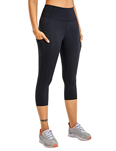 CRZ YOGA Mujer Cintura Alta Leggings Deportivas Fitness Running Pantalones Capri con Bolsillos -48cm Negro -R432 42