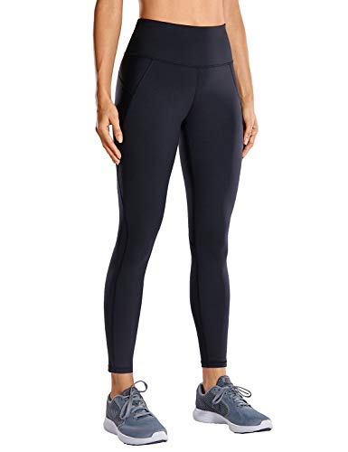 CRZ YOGA Mujer Compression Leggings Cintura Alta Deportivos Running Fitness Pantalon con Bolsillo-63cm Negro R424 46