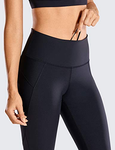 CRZ YOGA Mujer Compression Leggings Cintura Alta Deportivos Running Fitness Pantalon con Bolsillo-63cm Negro R424 46