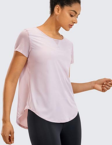 CRZ YOGA Mujer Manga Corta Malla Top Ropa de Deportiva Camiseta Rosa Gris 46