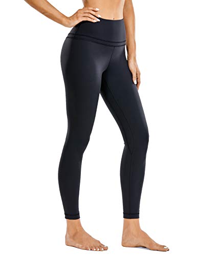 CRZ YOGA Mujer Naked Feeling Deportivos 7/8 Leggings Yoga Fitness Pantalon de Cintura Alta con Bolsillos-63cm Negro-R009 36