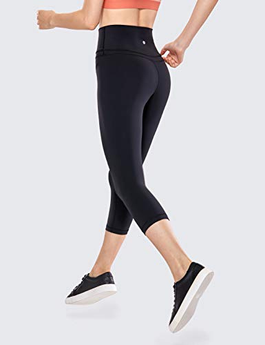 CRZ YOGA Mujer Naked Feeling Leggings Deportivas Cintura Alta Yoga Fitness Pantalones con Bolsillo -48cm Negro R418 38