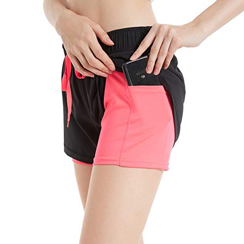 CtopoGo Pantalones Cortos de Deporte 2 en 1 para Mujer Pantalones Cortos Deportivo de Yoga para Hacer Ejercicio Pantalones Cortos para Deporte al Aire Libre Respirable