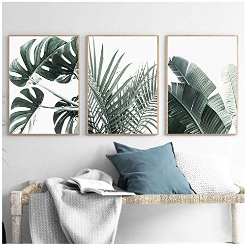 Cuadro en lienzo Cartel de hoja de palma Monstera Nordic Wall Art Prints Planta Imagen moderna Sala de estar Decoración para el hogar-40x50cm (15.7"x19.7") x3Con marco