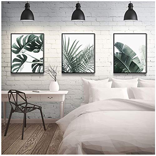 Cuadro en lienzo Cartel de hoja de palma Monstera Nordic Wall Art Prints Planta Imagen moderna Sala de estar Decoración para el hogar-40x50cm (15.7"x19.7") x3Con marco