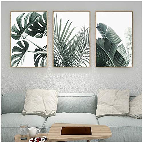 Cuadro en lienzo Cartel de hoja de palma Monstera Nordic Wall Art Prints Planta Imagen moderna Sala de estar Decoración para el hogar-40x50cm (15.7"x19.7") x3Con marco