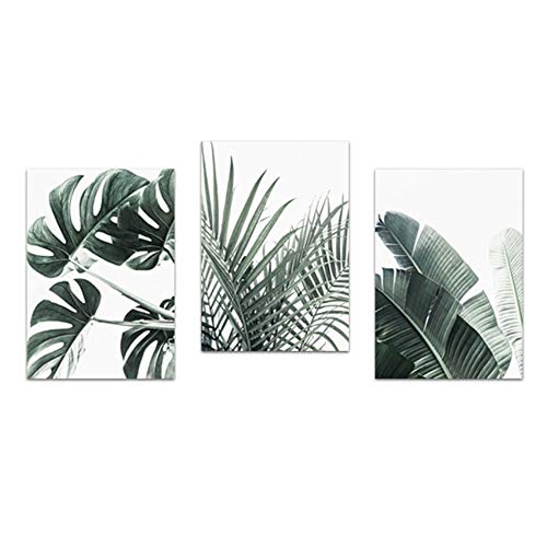 Cuadro en lienzo Cartel de hoja de palma Monstera Nordic Wall Art Prints Planta Imagen moderna Sala de estar Decoración para el hogar-40x50cm (15.7"x19.7") x3Con marco