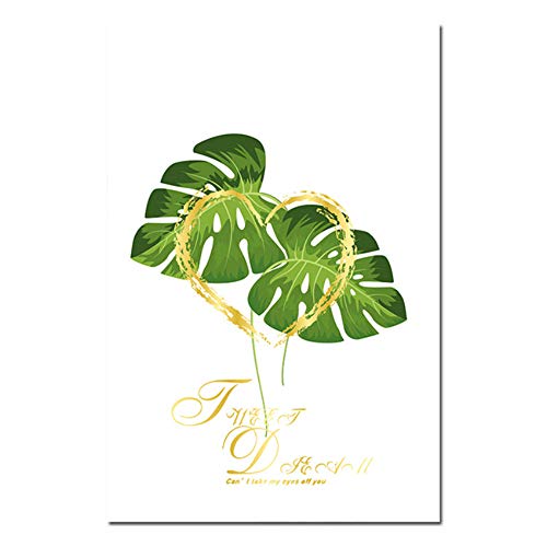 Cuadro en Lienzo Tropical Palm Leaf Green Plants Carteles e impresiones Monstera Wall Art Picture Decoración del hogar50x70 cm / 19.7"x 27.6" x3 Con marco