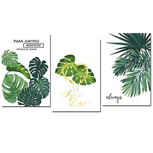 Cuadro en Lienzo Tropical Palm Leaf Green Plants Carteles e impresiones Monstera Wall Art Picture Decoración del hogar50x70 cm / 19.7"x 27.6" x3 Con marco