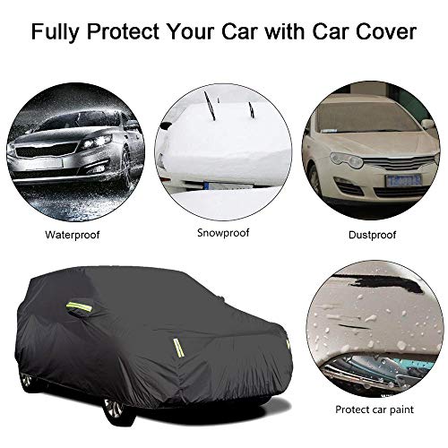 Cubierta de Coche Impermeable,KKmoon Funda Coche Exterior con 6 Tiras Rflectante,con Elastica Banda y Hebilla para Fijacion,Anti-UV Transpirable Resistente al Polvo Rasguno Nieve XXL(5.3 x 2 x 1.5M)