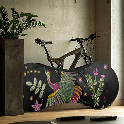 Cubierta de rueda de bicicleta Grúa Pájaro Flores Rosa mosqueta Planta Anti-polvo Bicicleta Bolsa de almacenamiento interior A prueba de arañazos, Lavable Paquete de neumáticos de alta elasticidad Ca