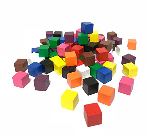 Cubos de madera 10 x 10 x 10 mm, 100 unidades, varios colores