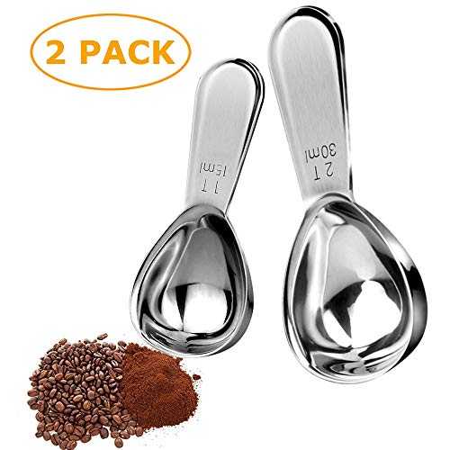 Cuchara medidoras de café de acero inoxidable de 15 ml y 30 ml, cucharas de medir de café, té suelto, azúcar o harina, 2 piezas