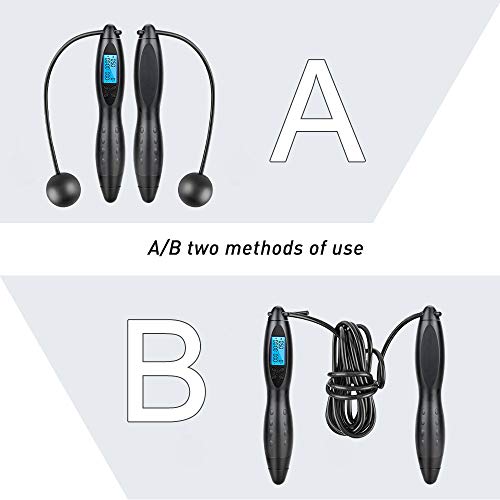 Cuerda de saltar con contador, cuerda Jooheli Cuerda de Salto de Velocidad, cuerda de salto inalámbrica con contador de calorías y asas antideslizantes ideales para entrenamiento físico