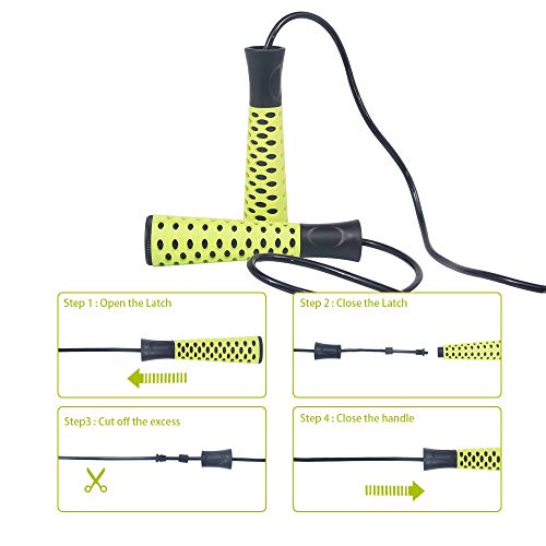 Cuerda de Saltar con cuerda ajustable,cuerda de acero de 3 m con revestimiento de PVC, bandas de resistencia cuerda tubo interior Fitness,Ejercicio en el hogar,Adelgazamiento,Adultos,Crossfit (Verde)