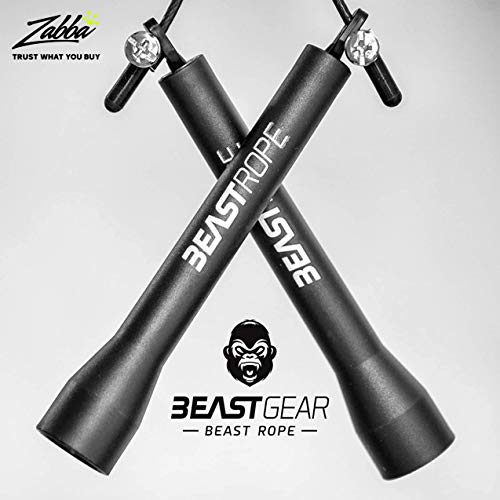 Cuerda para saltar de alta velocidad de Beast Gear. Comba de CrossFit, Boxeo, MMA. Longitud Ajustable y Rodamientos Ligeros, Ideal para Saltos Dobles. Garantía de por vida