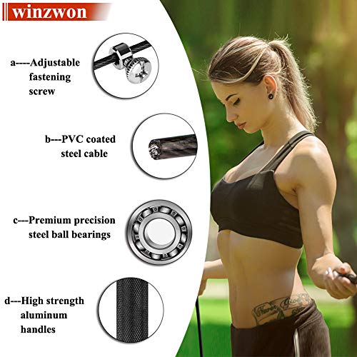 Cuerda para Saltar, Winzwon Comba de Crossfit Ajustable Asa Antideslizante Ideal para Fitness, Boxeo, HIIT, Entrenamiento a Intervalos(con un Par de Tornillos de Repuesto)