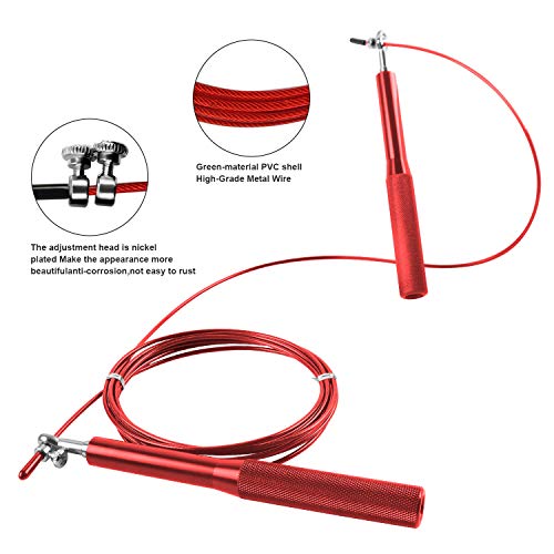 Cuerda para Saltar,Velocidad Cuerda de Salto-Cable de Acero Longitud Ajustable con Asa Aluminio Antideslizante y rodamientos de Bolas rápidos para Crossfit,Boxeo,Fitness Hombre y Mujer (Rojo)