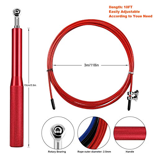 Cuerda para Saltar,Velocidad Cuerda de Salto-Cable de Acero Longitud Ajustable con Asa Aluminio Antideslizante y rodamientos de Bolas rápidos para Crossfit,Boxeo,Fitness Hombre y Mujer (Rojo)