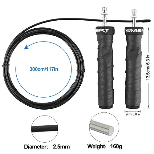 Cuerda para Saltar,Velocidad Cuerda de Salto,3m Comba de Crossfit Fitness Speed Ropes con Mango de Cable de Acero Ajustable& Rodamiento de Bolas,Cuerda Saltar para Gym,Niños,Adultos.