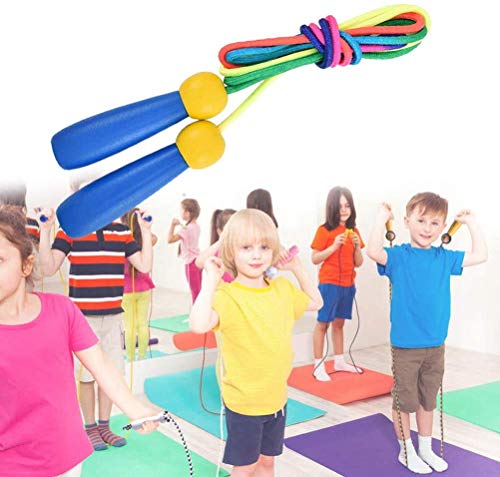 Cuerda Saltar 2 Pack 2.4m Skipping Rope Kids Ajustable con Mango de Madera y Cuerda de Algodón para Niños Junp Ropes 5-10 Años para el Juego Escolar o Actividad al Aire Libre