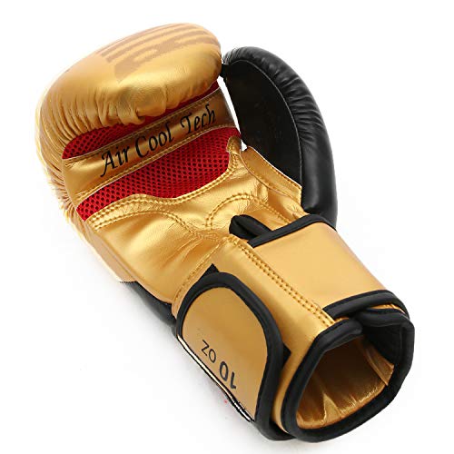 Cuero sintético RingMasterUK adultos guantes de boxeo dorado/negro, mujer hombre Infantil, color Dorado/negro, tamaño 12 onzas