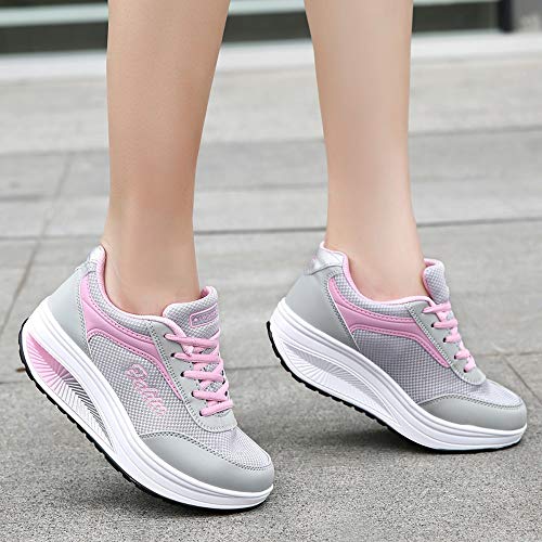 Culater Zapatillas Mujer Moda Mujer Malla Zapatos de Aumento de Fondo Suave Zapatos de Balanceo Zapatillas de Deporte(38,Rosado)