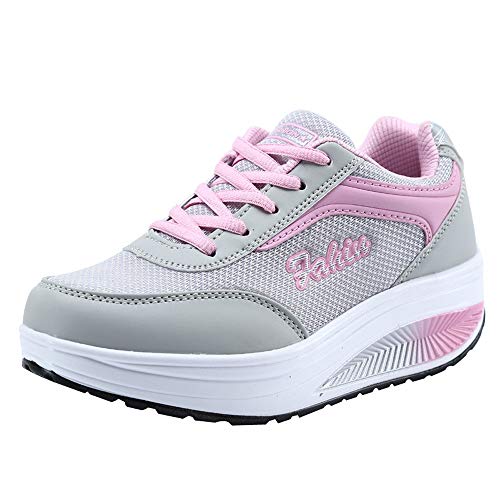 Culater Zapatillas Mujer Moda Mujer Malla Zapatos de Aumento de Fondo Suave Zapatos de Balanceo Zapatillas de Deporte(38,Rosado)