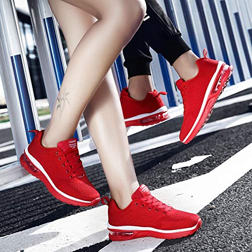Culater Zapatillas Mujer Modelos de Pareja Zapatos de Malla Tejidos Volando Casuales con Cordones Deportivos(36,Rojo)