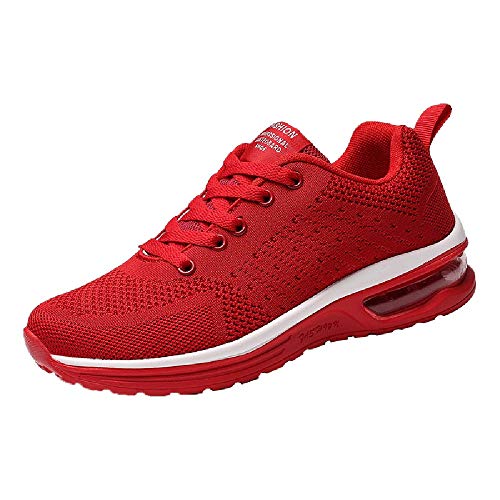 Culater Zapatillas Mujer Modelos de Pareja Zapatos de Malla Tejidos Volando Casuales con Cordones Deportivos(36,Rojo)