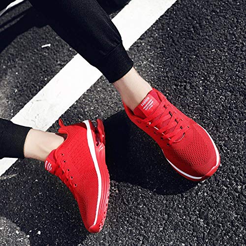 Culater Zapatillas Mujer Modelos de Pareja Zapatos de Malla Tejidos Volando Casuales con Cordones Deportivos(36,Rojo)