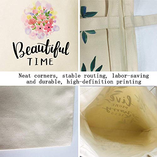 CUNYA - Bolsa de lona personalizable, 15 x 40 cm, reutilizables, con frases de tiempo hermosas, impresas, lavable artesanal, algodón para compras para mujer, color beige (estilo 1)