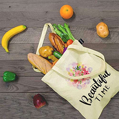 CUNYA - Bolsa de lona personalizable, 15 x 40 cm, reutilizables, con frases de tiempo hermosas, impresas, lavable artesanal, algodón para compras para mujer, color beige (estilo 1)